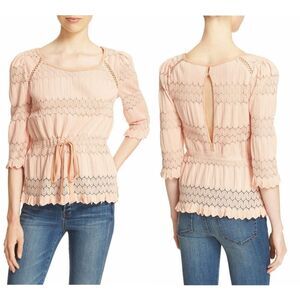 New! FREE PEOPLE Retro Openwork Lace Keyhole Top Blouse Color Peach Size Medium